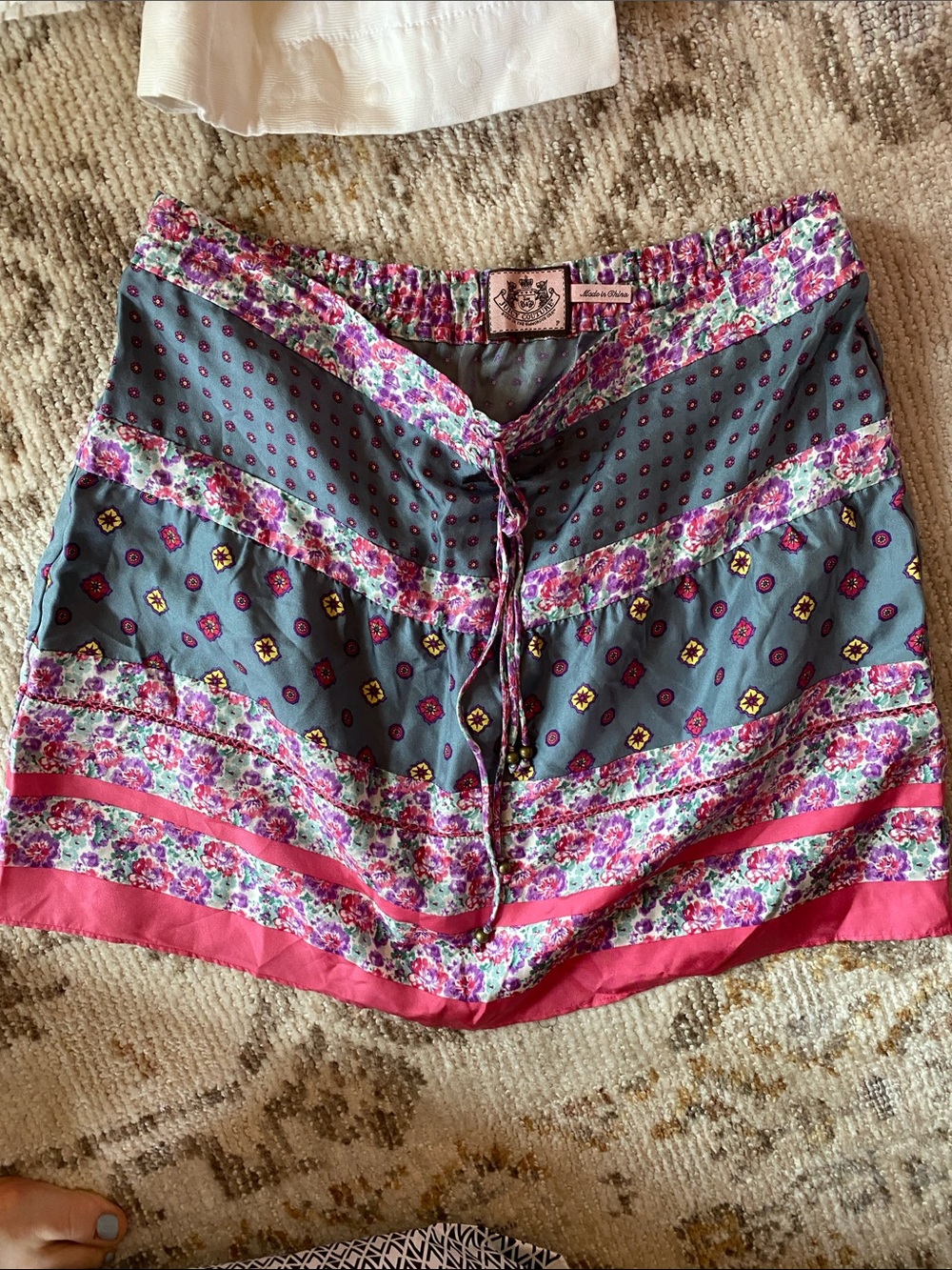 Juicy Couture Floral Patchwork Mini Skirt in Teal and Pink
